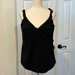 Gap Black Tank Top 1” Straps with Ruffle V-Neck Cotton Size Large